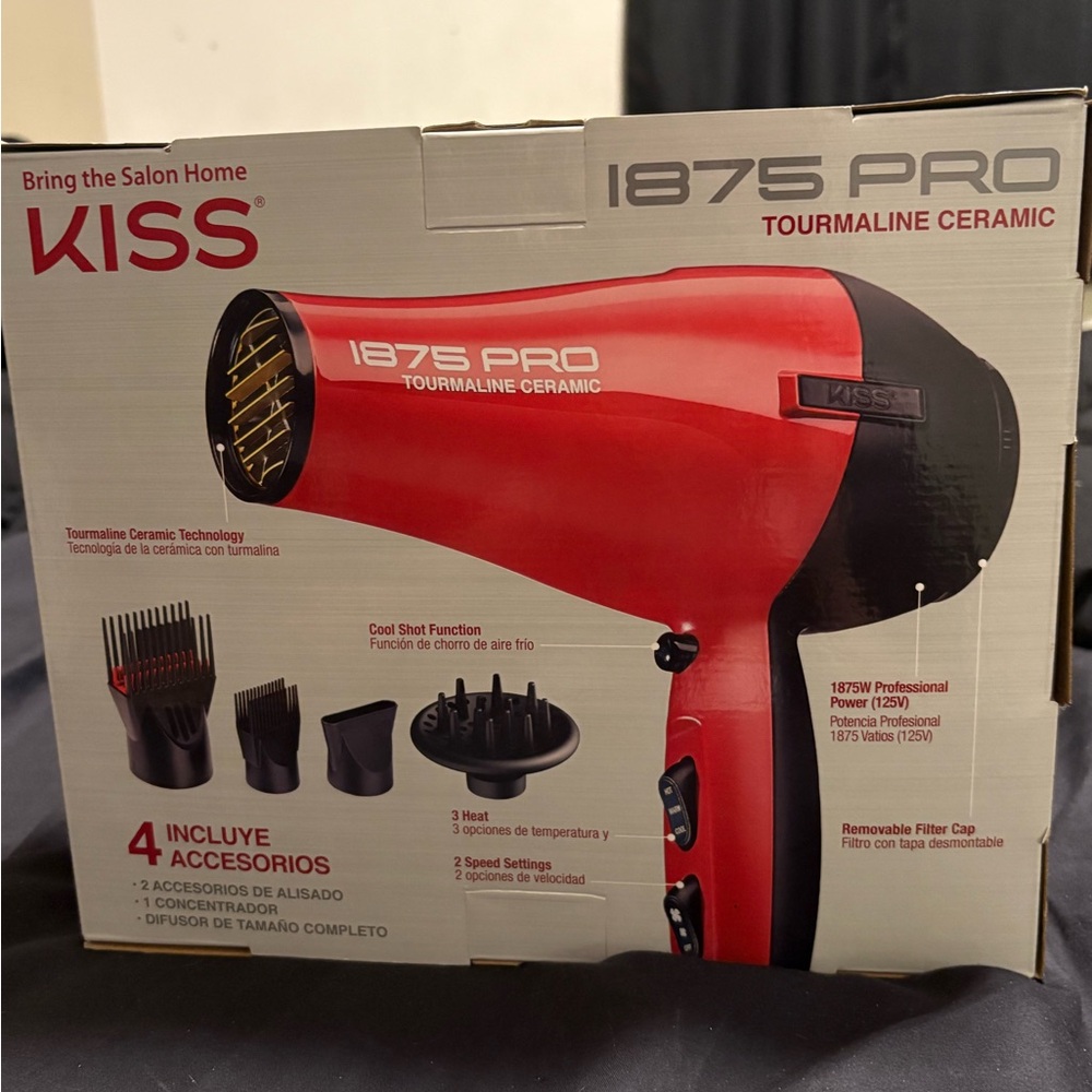 KISS 1875 Pro Tourmaline Ceramic Hair Dryer - Red and Black